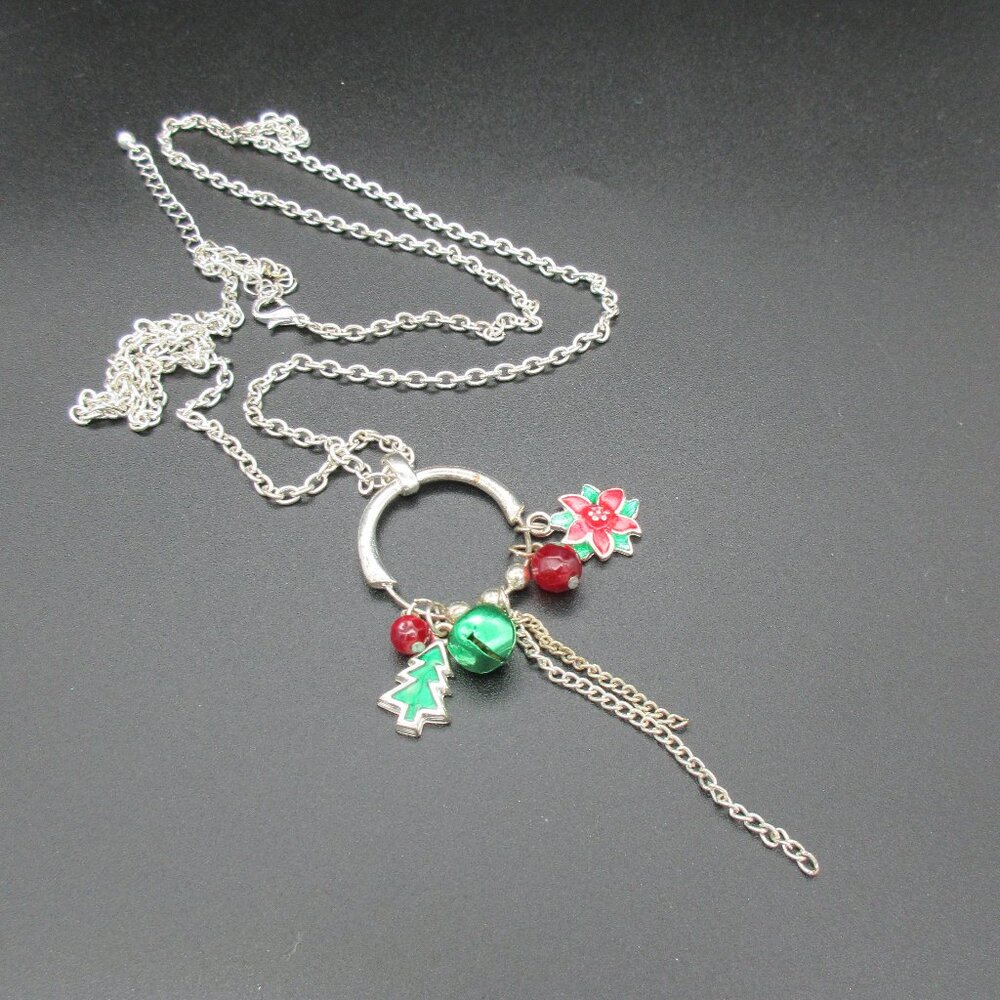 Long Silver Christmas Charmed Avon Necklace